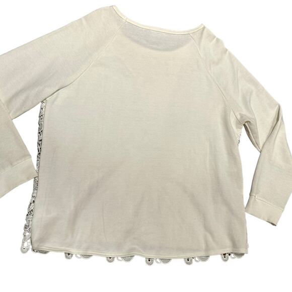 Adrianna Papell Women’s XL Ivory Long Sleeve Lace Front Sweatshirt - Picture 2 of 10